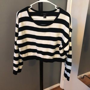 Black and White Striped Crop Sweater